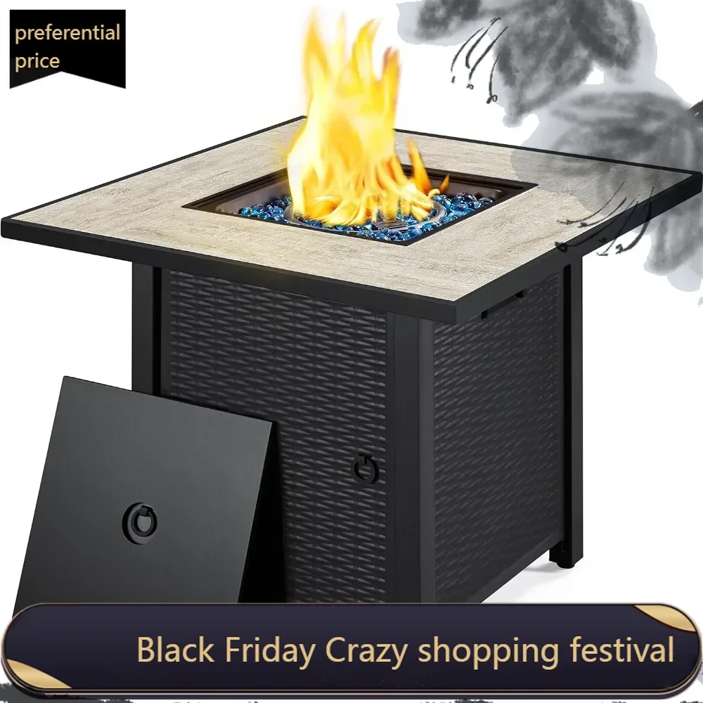 

30" Propane Gas Fire Pit Table 50,000 BTU Square Gas Fire Table with Ceramic Tabletop and Blue Fire Glass for Outdoor/Patio