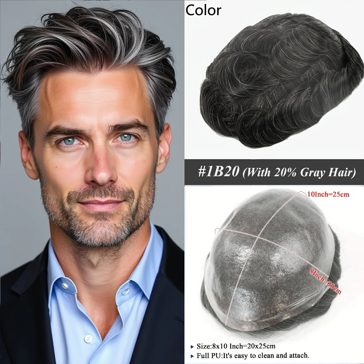 الشعر المستعار للرجال شعر بشري حقيقي بولي الجلد نظام استبدال الشعر 8 "x 10" بولي Base حجم قاعدة رقيقة الجلد الشعر الاصطناعي وحدات التصحيح #1