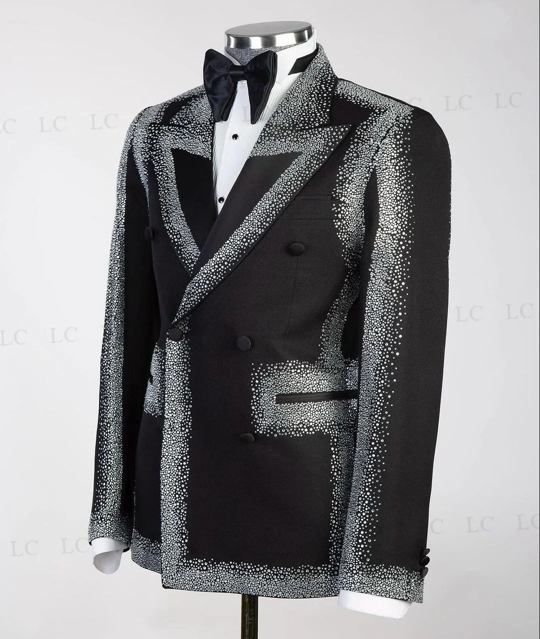 Shiny 2 Piece Crystals Blazer One Button Pants Men Suits Tuxedo Beadings Fashion Party Wear Prom Wedding Groom Plus Size Custom