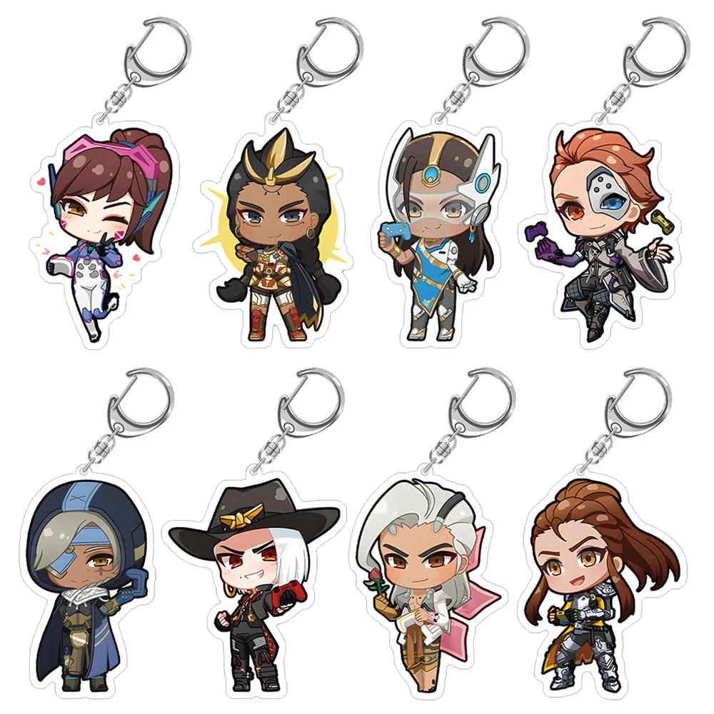 Официальный персонаж Overwatch 2, D. Va Kiriko Genji Mercy Tracer Reaper Hanzo Ana Lucio Ashe Chibi, акриловый брелок для ключей, подвеска для сумки