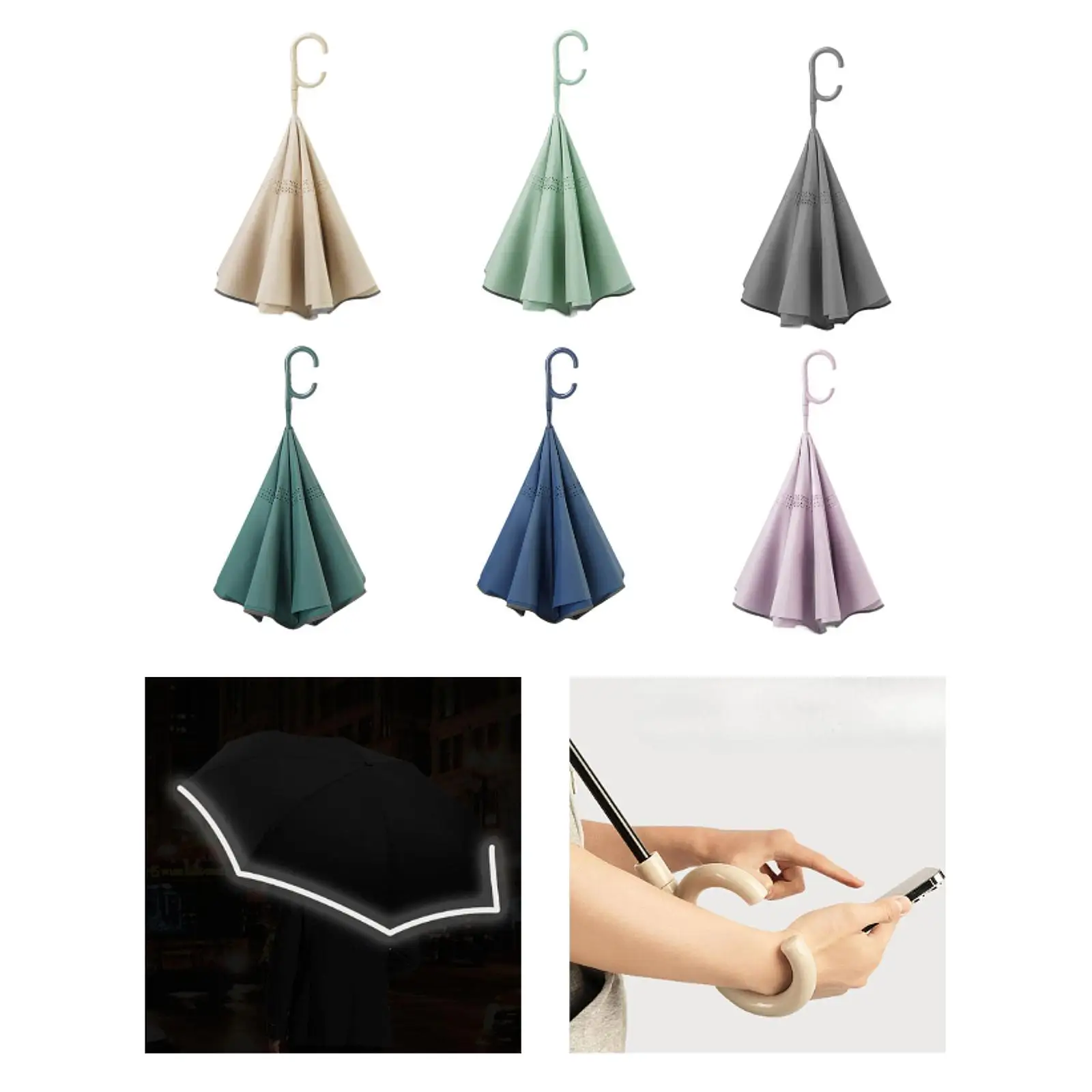 Inverted Reverse Upside Down Umbrella Large Easy to Clean Folding Wear Resistant Sun Protection Practical with C Shaped Handle