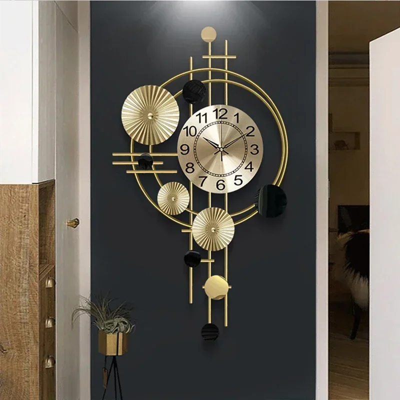 

Nordic Large Wall Clock Modern Light Luxury Living Room Restaurant Decor Hanging Watch Geometric Art Golden Mute