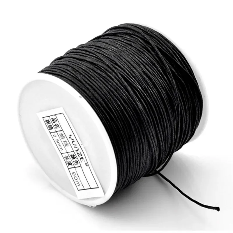 5Pcs Waxed Cotton Cord For Bracelet Necklace Women Men Black Jewelry DIY Findngs 0.5mm Dia. 90M