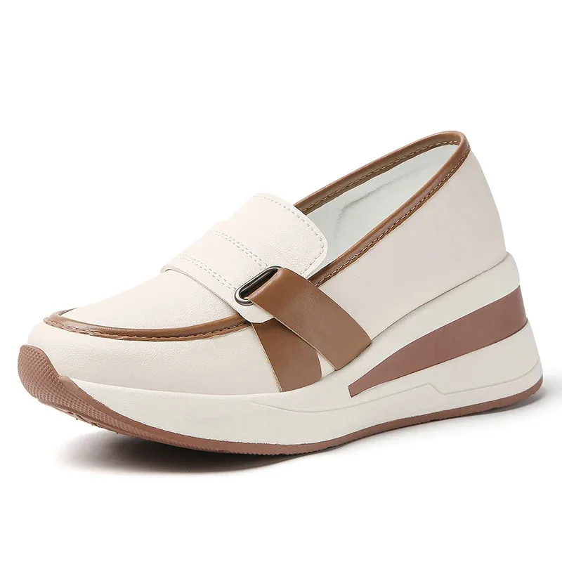 

Новые женские повседневные кроссовки из 100% натуральной кожи, женская обувь, лоферы, на толстой подошве, увеличивающие рост