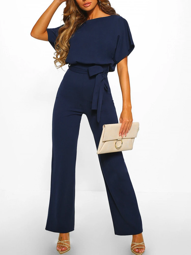 Jumpsuit Women 2024 Spring Summer New In High Waist Elegant Women One Pieces Chic and Elegant Short-sleeved Straight Leg Romper