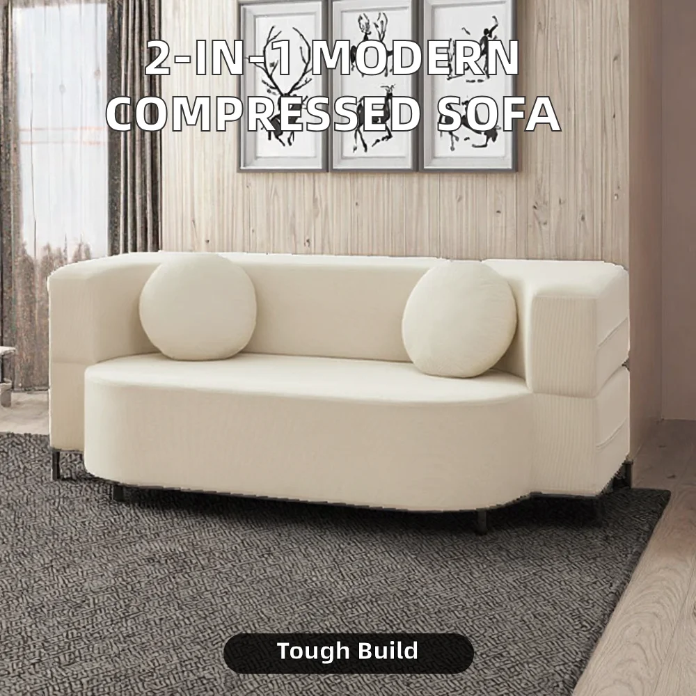 Modern Modular Vacuum Package Compressed Sofa 2-in-1 Fabric Couch With Tofu Height Density Sponge China