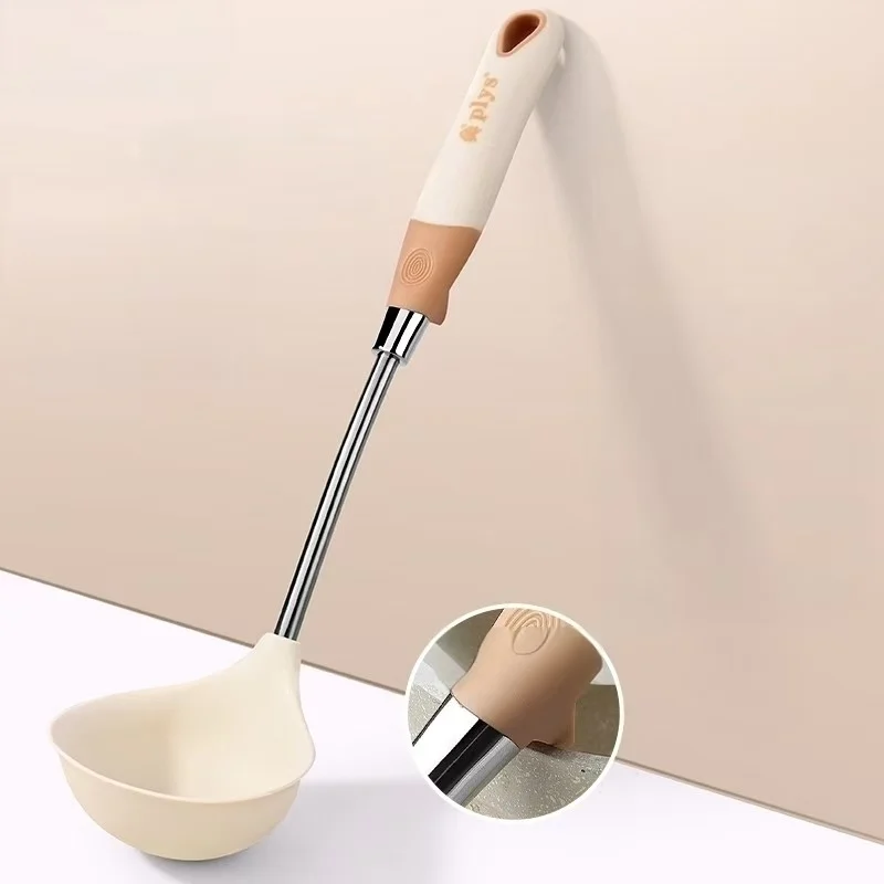 Large Silicone Food-Grade Soup Spoon with Long Handle for Home Use Commercially Approved Heat-Resistant for Serving Soup And Por