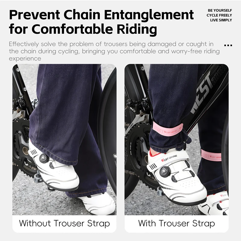 WEST BIKING: cintas de nylon y cuero para pantalones de ciclismo, con protección antidesgaste y cadena para sujetar las piernas, ideales para ciclismo de carretera y montaña.
