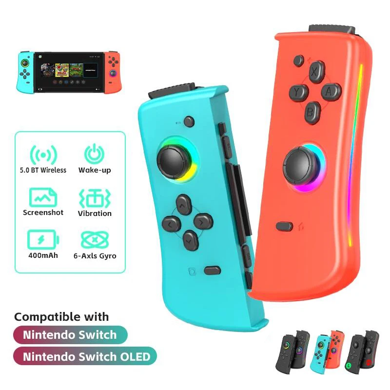 DATA FROG RGB Wireless Game Controller Joystick Gamepad with Turbo Function for Handheld Switch Oled Game Console