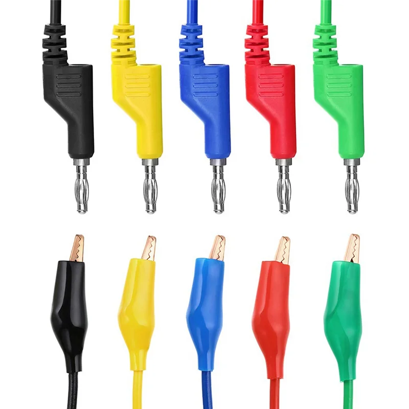 

A92P Banana Plug To Alligator Clips Test Leads 5 Color Soft Flexible Electrical Wire Cables For Multimeter Electrical Testing