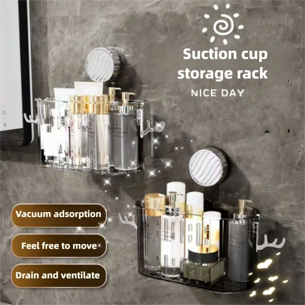 

Light Luxury Suction Cup Shower Shelf Save Space Removable Wall Mounted Storage Rack Organizer Antler Draining Basket Holder