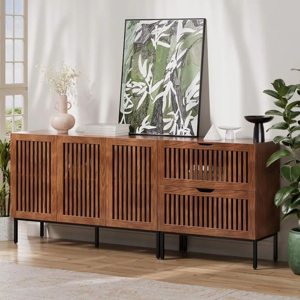 

Шкаф для хранения Armhouse 75 с металлическим основанием, регулируемыми полками, подходит для кухни, столовой, гостиной, коричневый