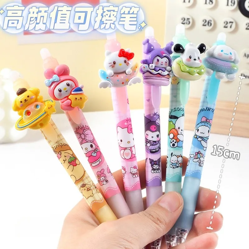 

6Pcs Sanrio Cartoon Kuromi Erasable Gel Pen 0.5mm Blue Click Pen Writing Instrument Student School Supplies Stationery Gifts
