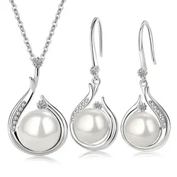 KOFSAC Exquisite Pearl Necklace Earrings For Women Vintage 925 Sterling Silver Jewelry Lady Zircon Flower Set Birthday Gifts