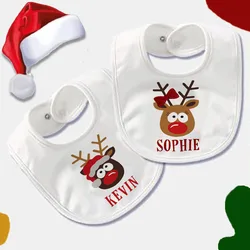 Personalised Christmas Baby Bibs Custom Deer with Name Boy Girl Cotton Bib Newborn Saliva Towel Cute Print Bib Baby Xmas Gift