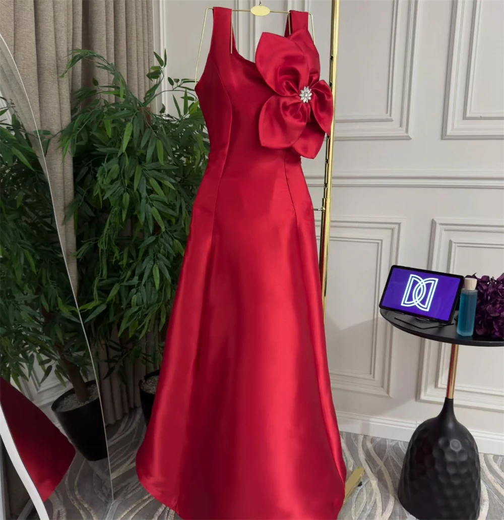 Robe de soirée personnalisée classique en Satin rouge, sans bretelles, manches cape, ligne a, longueur au sol, avec des Appliques de perles, robes de soirée