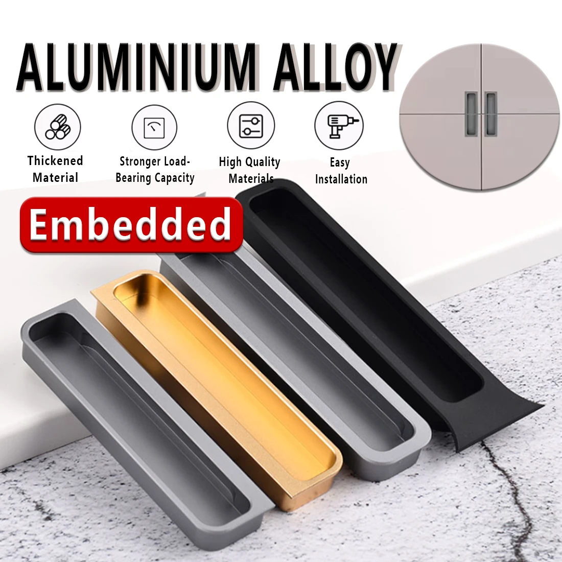 

with Hidden Screws, Embedded Sliding Door Handle Modern Simple Handles for Barn Drawer Cupboard Wardrobe Flush Pull and Knob