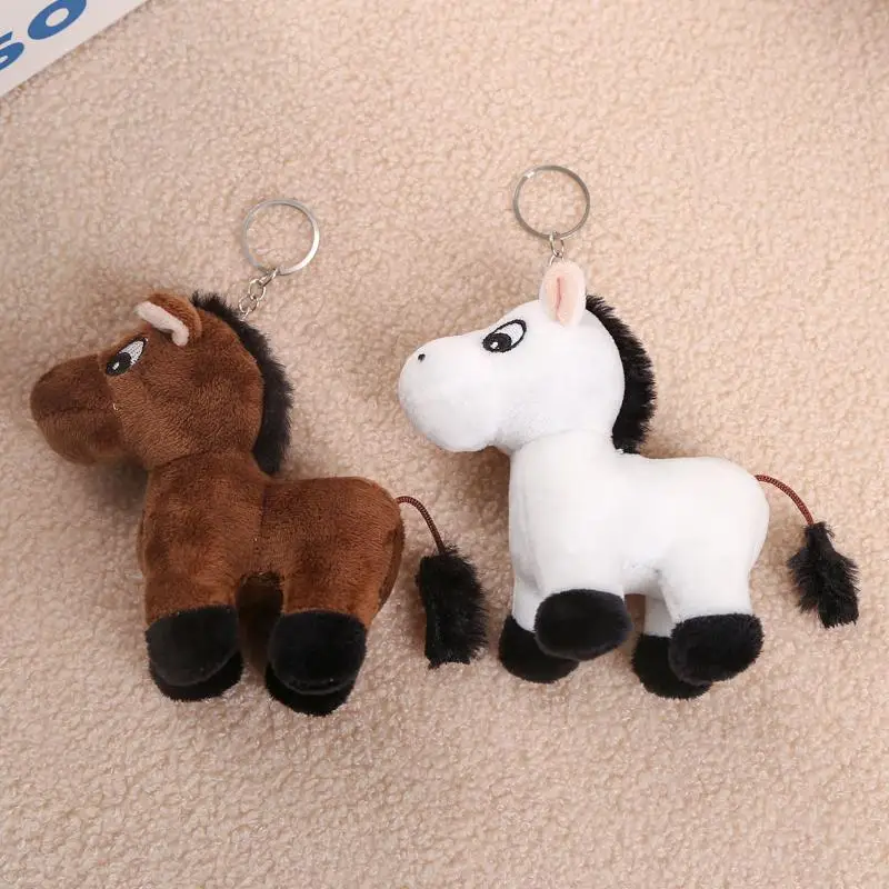 1Pcs Cartoon Pony Anhänger Stofftier Pferd Plüsch Spielzeug Schlüssel Ring Rucksack Ornamente Hängende Dekoration