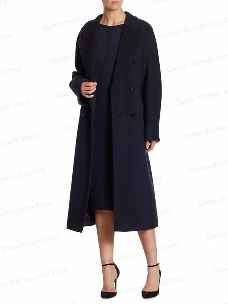 Sobretudo de caxemira preto feminino com cinto, casaco grosso longo, casaco quente feito sob encomenda, trespassado formal, trench coat vestido de baile, mulheres