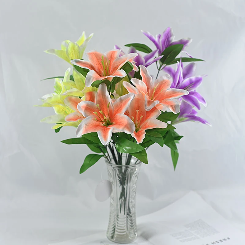 7 Heads Artificial Lily Flowers European Multicolor Fake Bridal Flower Bouquet Wedding Home Party Decoration Flowers