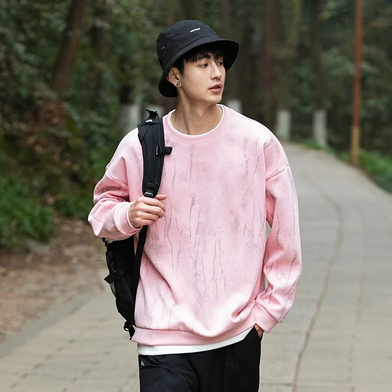 2026 Autumn New Men's Irregular Printed Fake Two-piece Pullover Hoodie Japan Korean Fashion Casual Loose Sweatshirt Tops Y2k