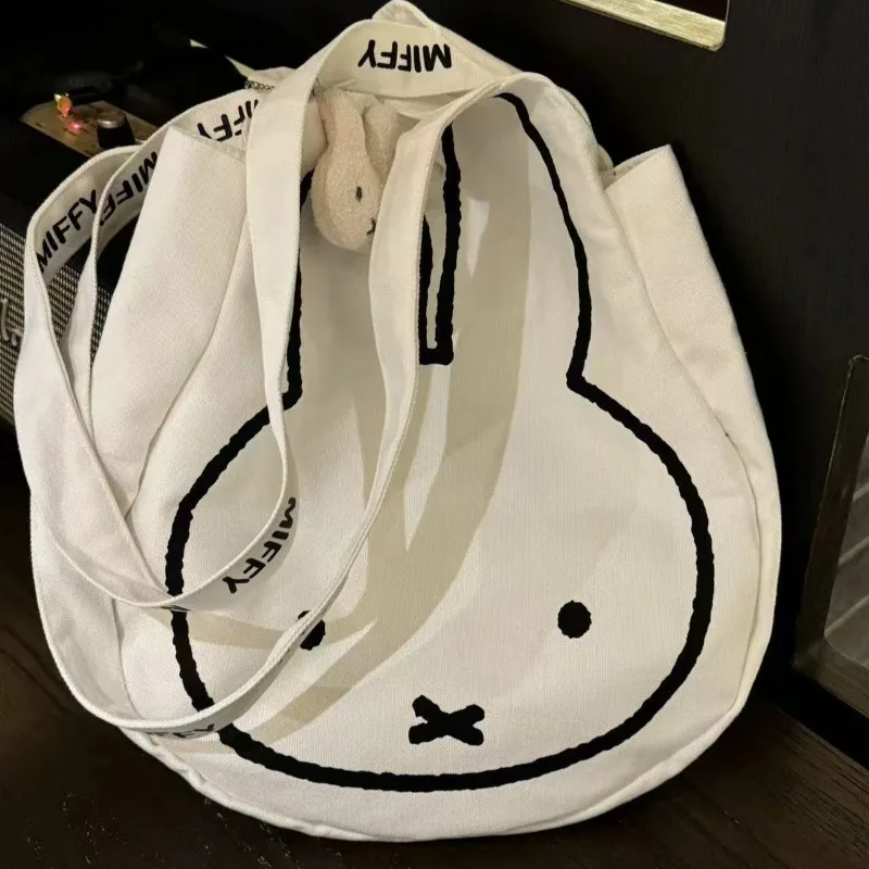 Kawaii Miffy – sac fourre-tout en toile à tête de lapin, sac à bandoulière de grande capacité pour les déplacements et l'usage quotidien, élégant avec des sangles durables