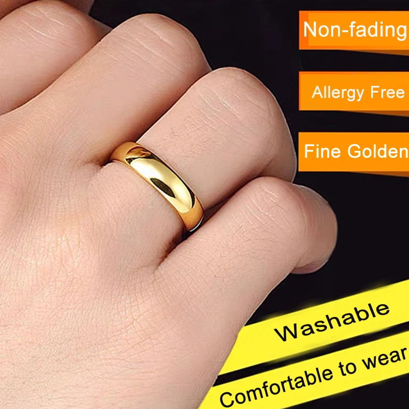 100% Original 18K Gold Plating Rings for Women Men Proposal Wedding Band Lover\'s Gift Jewelry