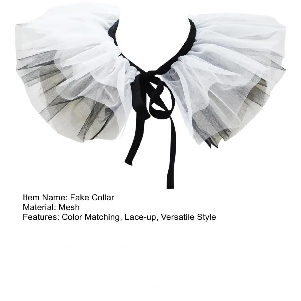 Retro-inspired Fake Collar Ruffle Mesh Fake Collar Vintage Renaissance Black White Tulle Clown Cosplay Neck Ruff for Women