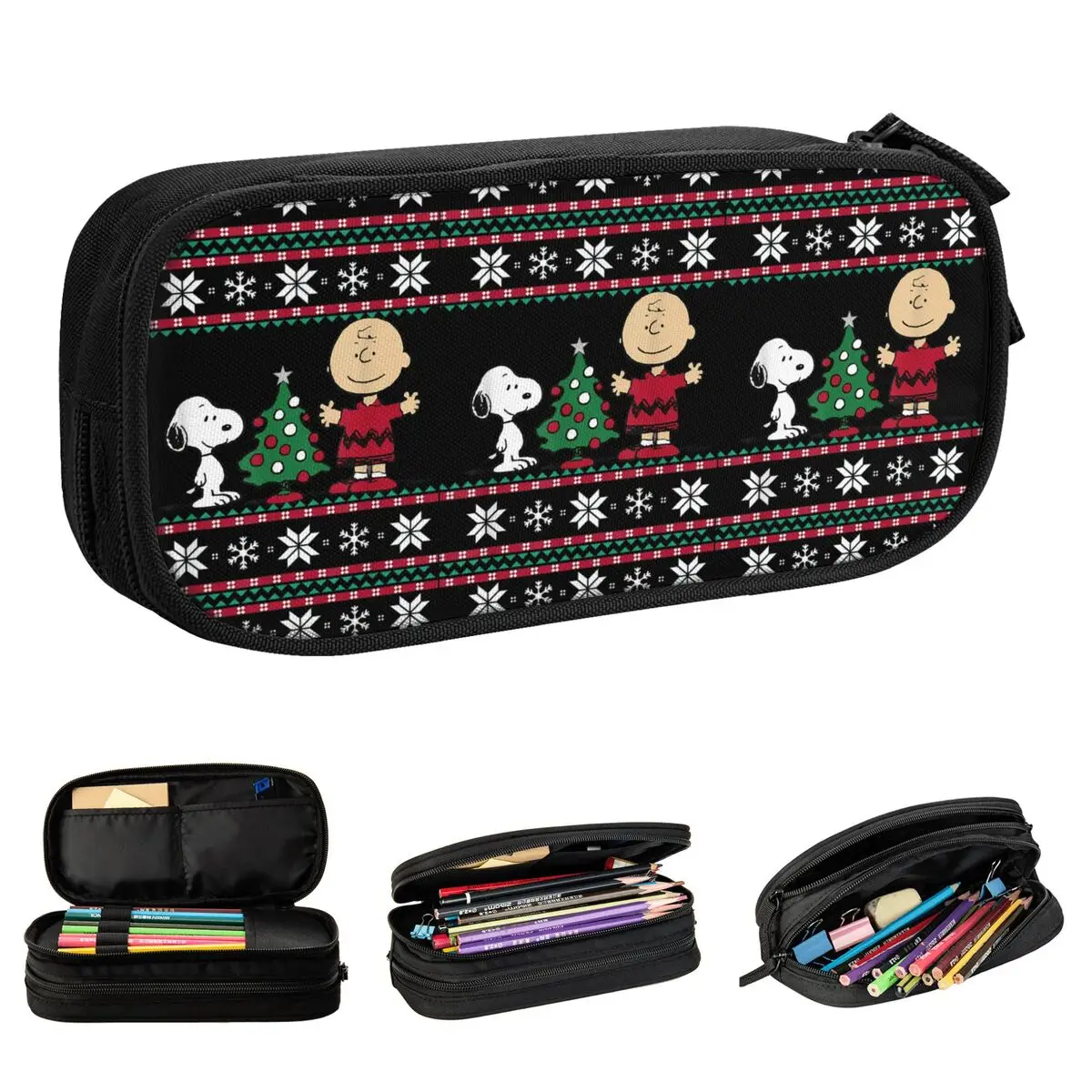 Peanuts Snoopy And Charlie Christmas Tree Pencil Cases Cute Pen Box Bag Girl Boy Large Storage Students School Gift Pencilcases