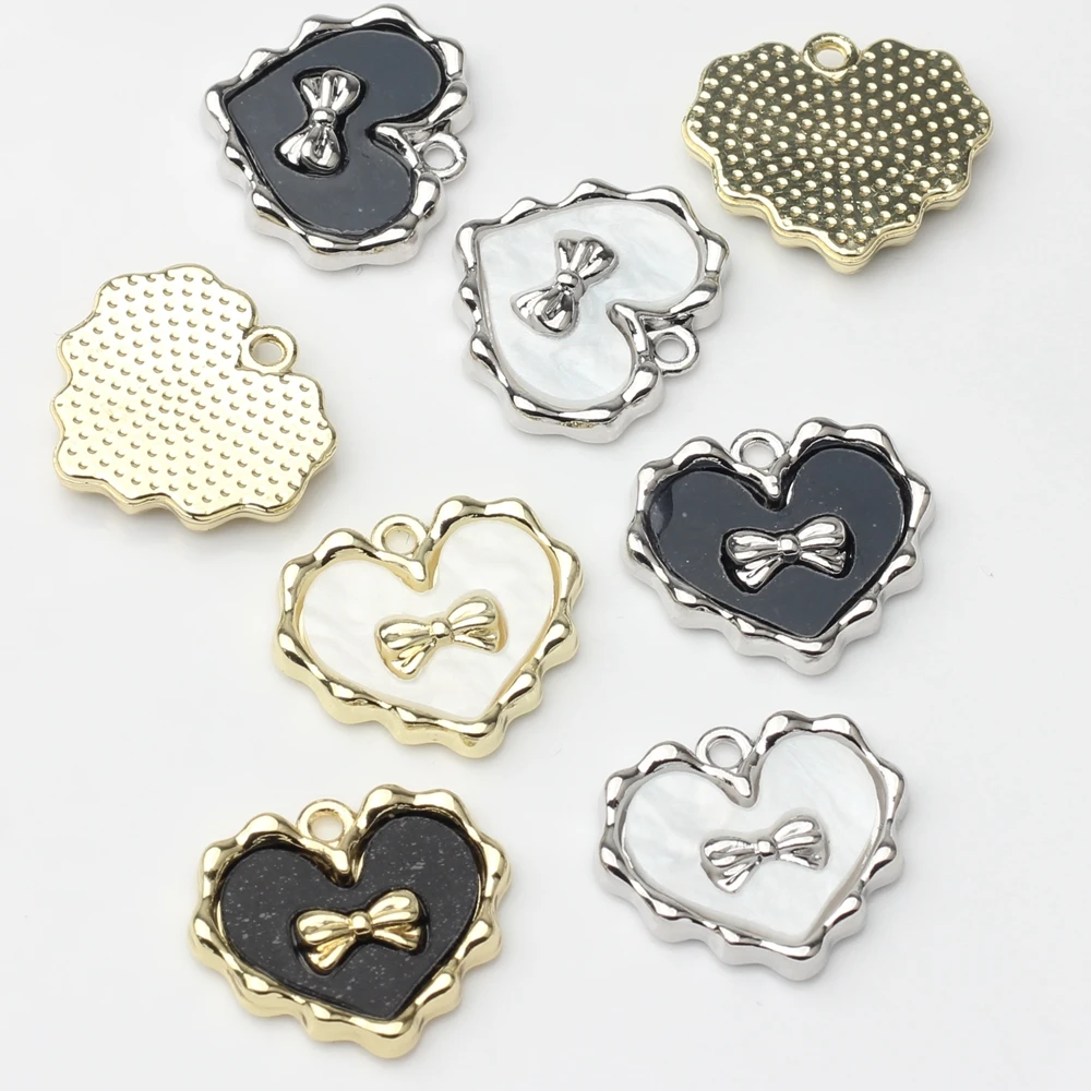 

Zinc Alloy Metal Handmade Mosaic Resin Heart Bow Tie Pendant Charms 6pcs/lot For DIY Jewelry Making Finding Accessories