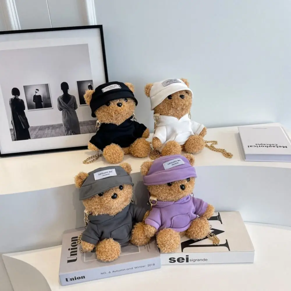 Mini Bear Shoulder Bag Kawaii Novelty Bear Crossbody Bag Synthetic Leather Cute Bear Fluffy Handbag Women