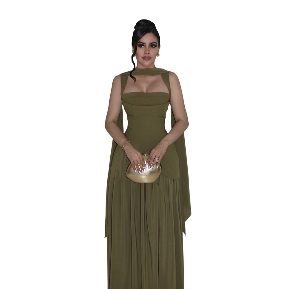 Mingmingxi dames maxi-jurk met veters, mouwloos, verstelbare spaghettibandjes, feestjurk met sjaal, zomervakantie-outfit - afbeelding 2