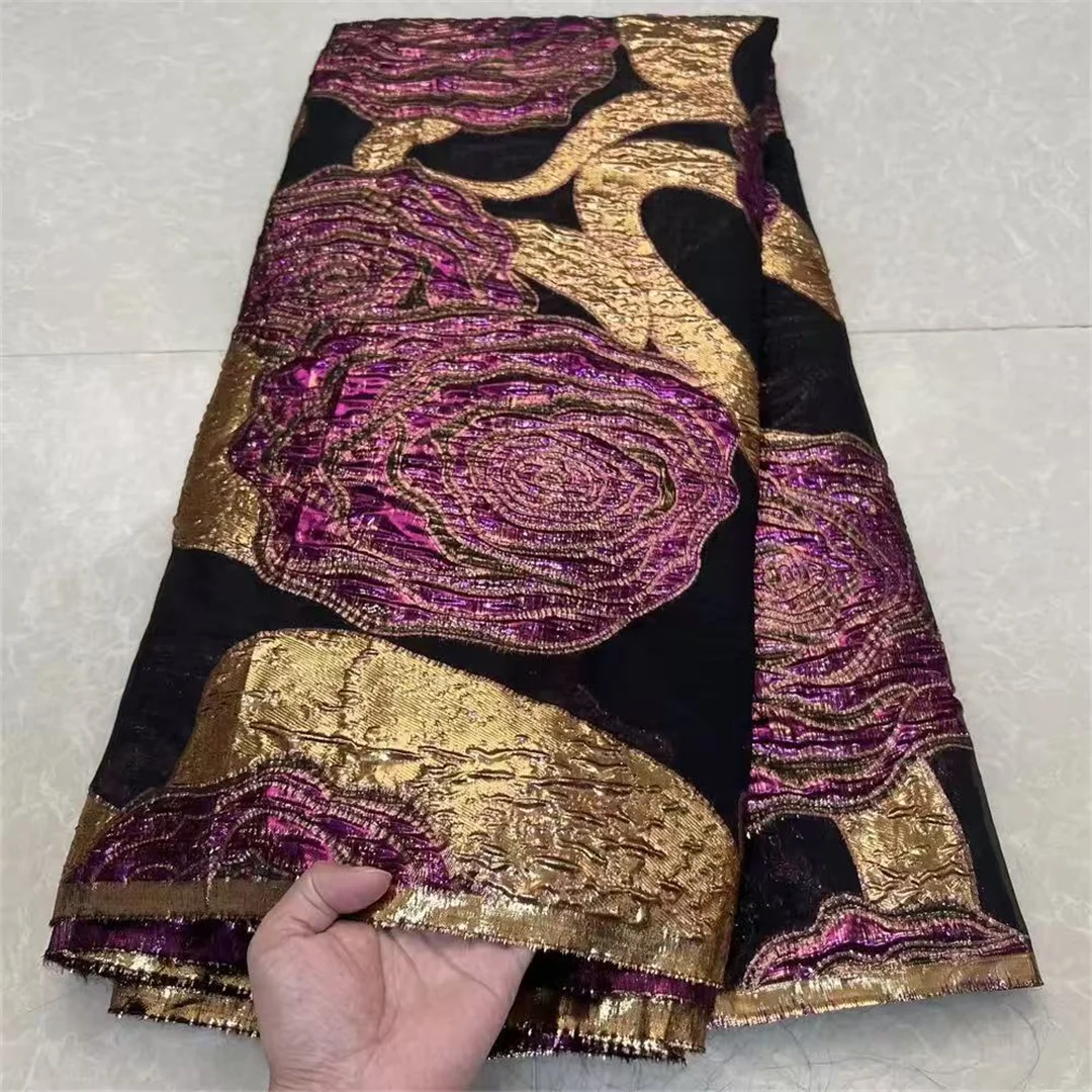 

2025 High Quality African Nigerian Tulle Lace Fabric Organza Embroidery Guipure Party Gown Dress Brocade Jacquard 5Yard