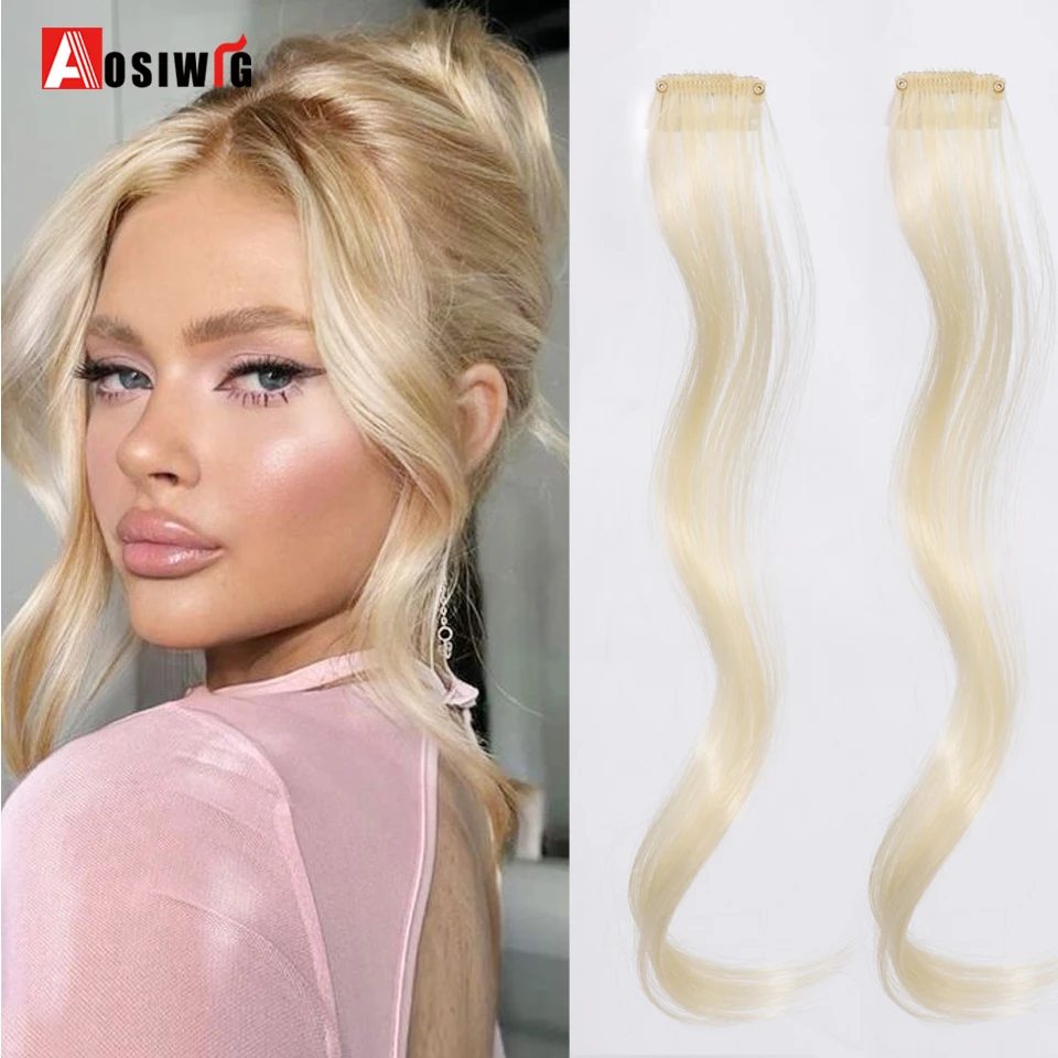 2 PCS Long Side Air Bangs Wavy Curly Clip in Fringe Bangs Wig Front Side Bangs For Women Synthetic Hairpiece Hair Extensions Fak