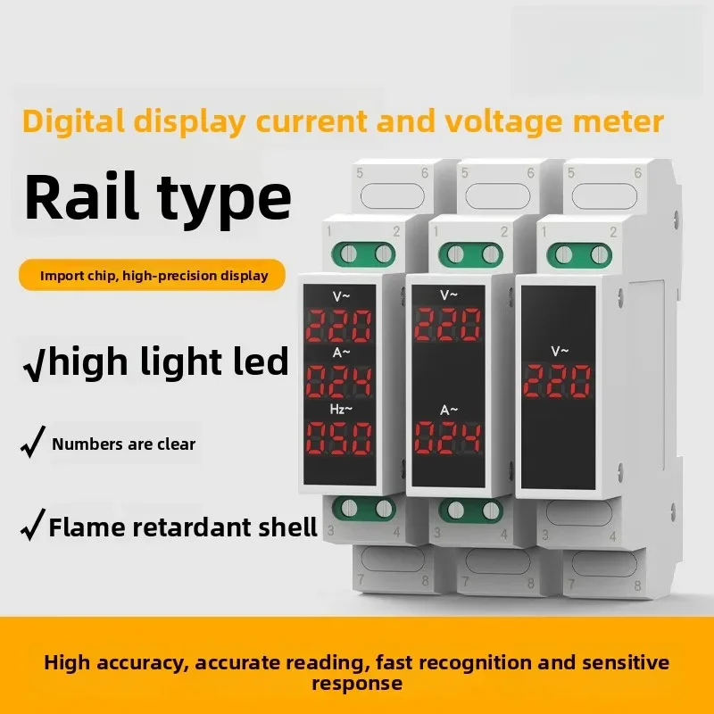 

Измеритель напряжения и тока с цифровым дисплеем, однофазный, трехфазный, рельсовый, небольшой мини-прибор и измеритель переменного тока, 220 В, 380 В
