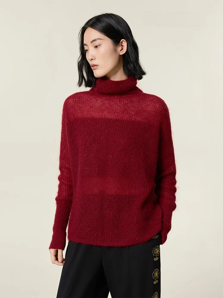 

Hers ex High Collar Sweater Soft Touch Red Knitted Top Women's Faion Autumn Winter New Sle Casual Comfortable Wear