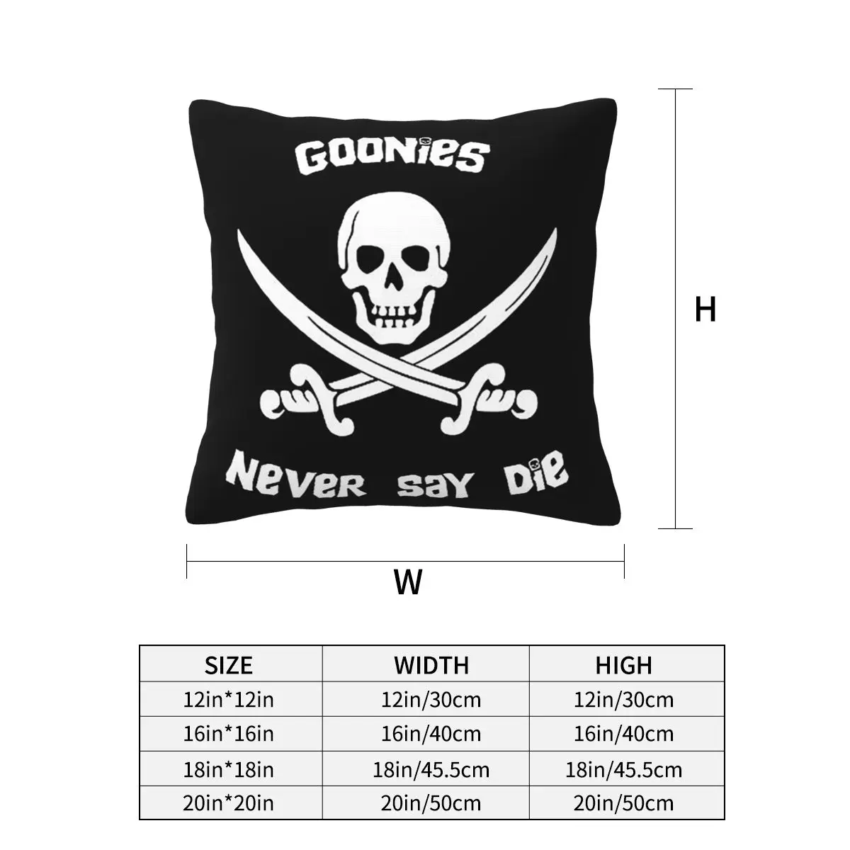 Goonies Never Say Die Square Pillowcase Cushion Cover Pillow Case Throw Pillow Cover for Home Bedroom Car