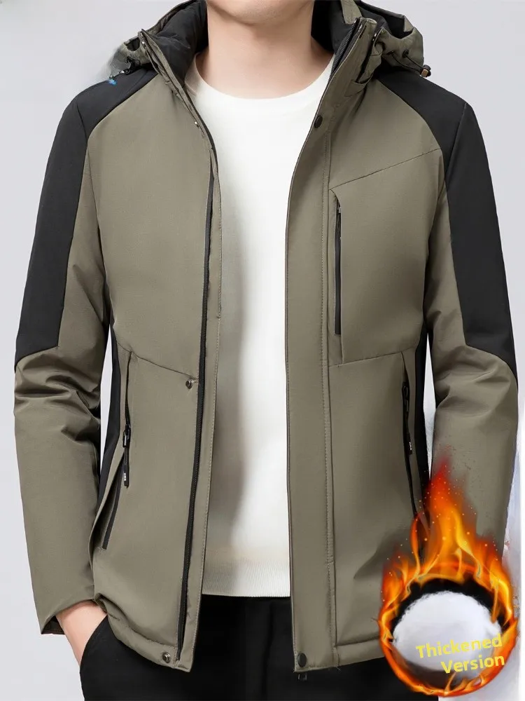 

Paul Men's Winter Thiened Warmth Hooded down Cotton Jaet Anti-wind Workwear Polyester Fabric Long Sve Youth Faion