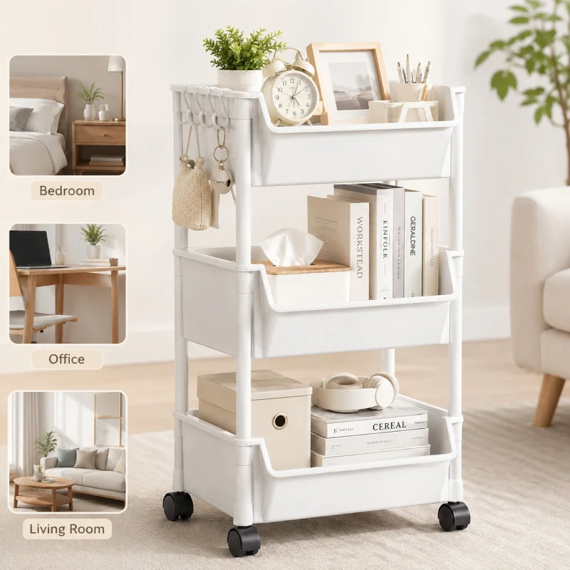 3-Tier Rolling Storage Cart, Multi-layer Freestanding Organizer for Bathroom, Snacks, Kitchen, Bedside, Toys & Vegetables image 2