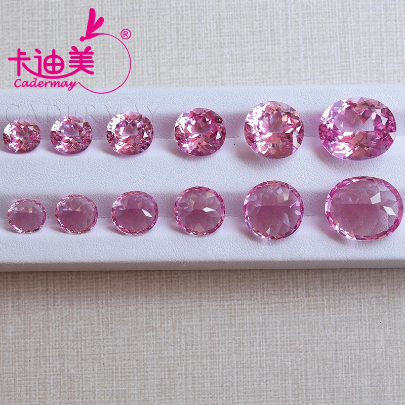 CADERMAY Oval Shape Lab Grown Pink Sapphire Loose Stone With Inclusion Beads For Jewelry Making DIY