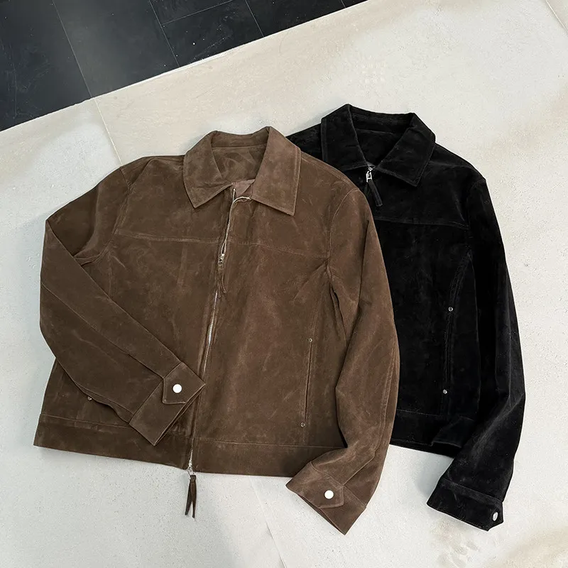 

American Sle Heavyweight Suede ort Jaet Men's Vintage Barn Sle ort Wide Motorcycle Clothes Trendy Brown Youth ul...