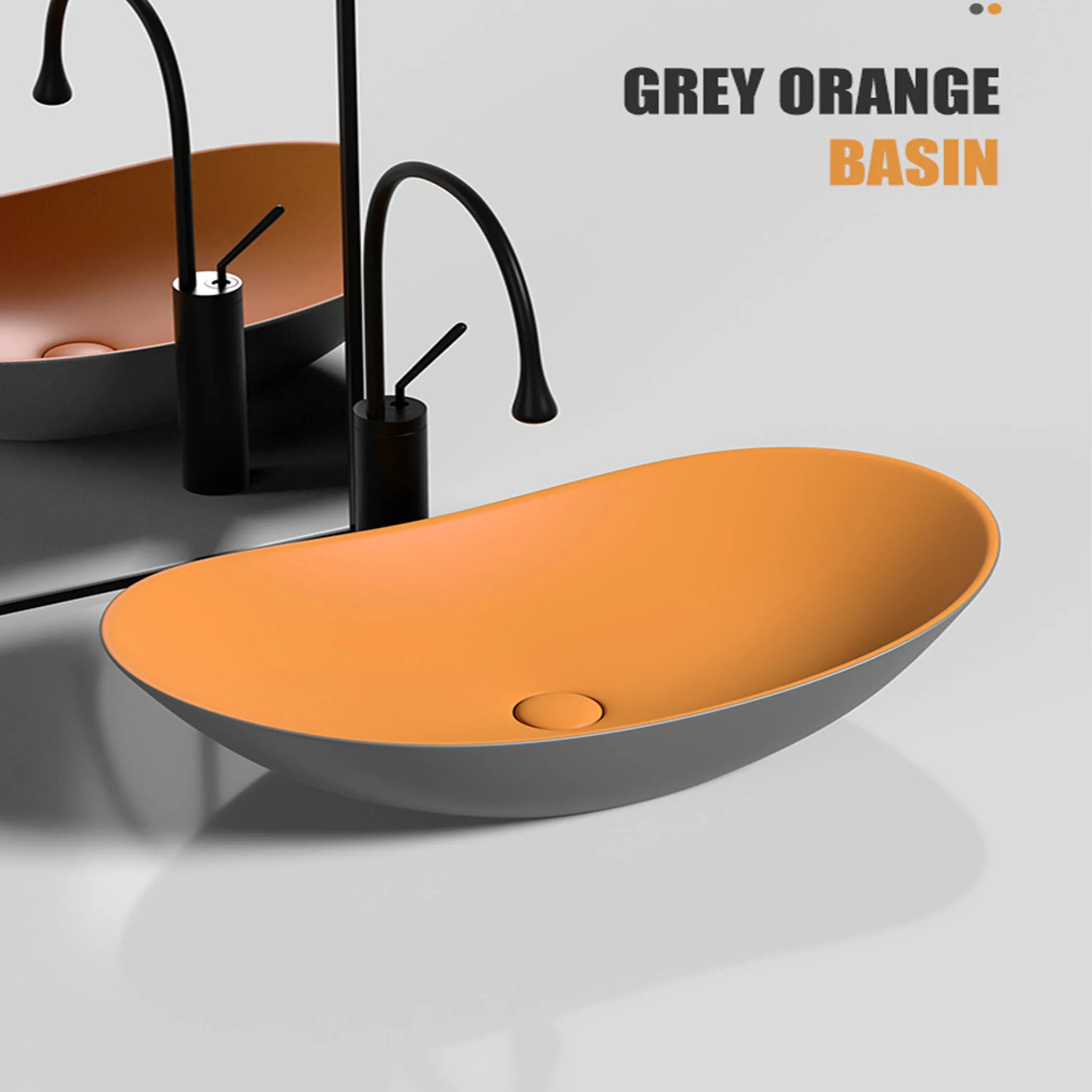 Nordic Style Gray-Orange Ingot Countertop Sink Bathroom Washbasin With Faucet Drainer And Drain Pipe Size 610*360*160mm