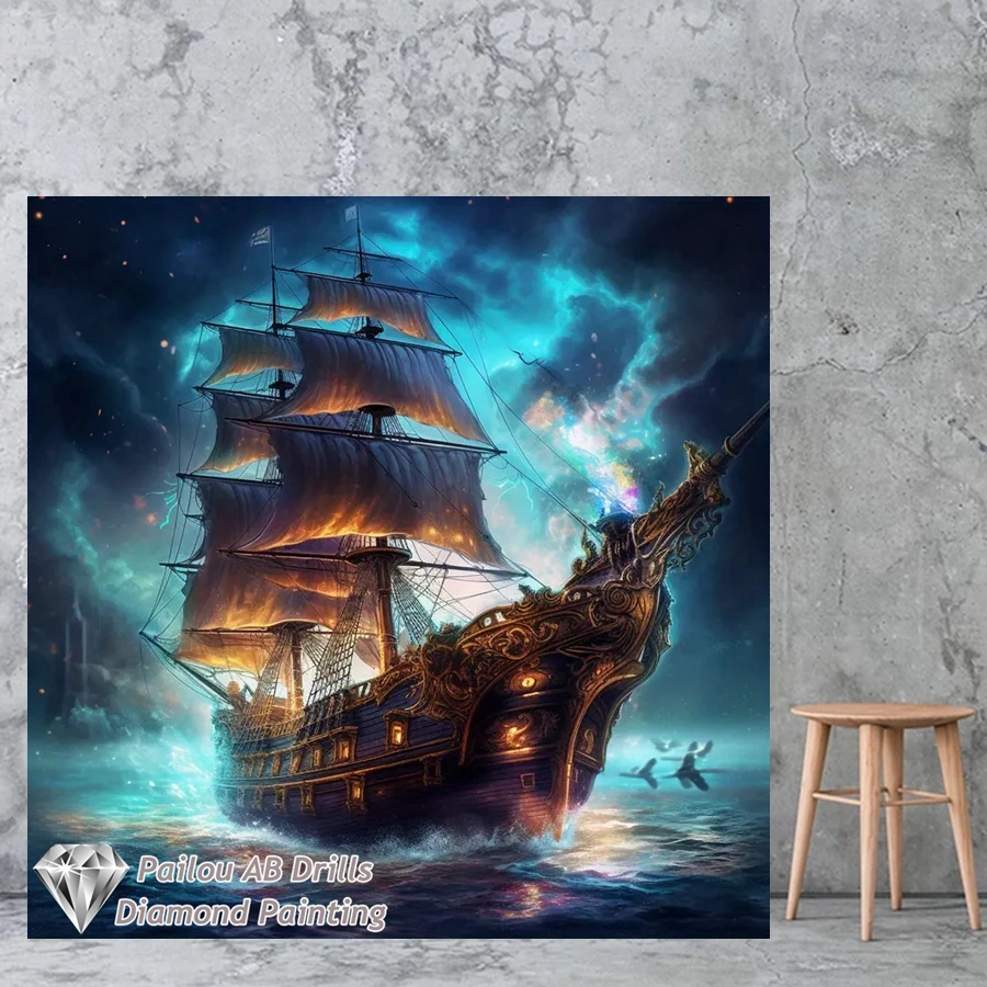 Gorgeous Retro Style Sailing Battleships AB Diamond Painting Kits 5d Diy Full Drills Mosaic Cross Stitch Embroidery Home Decor