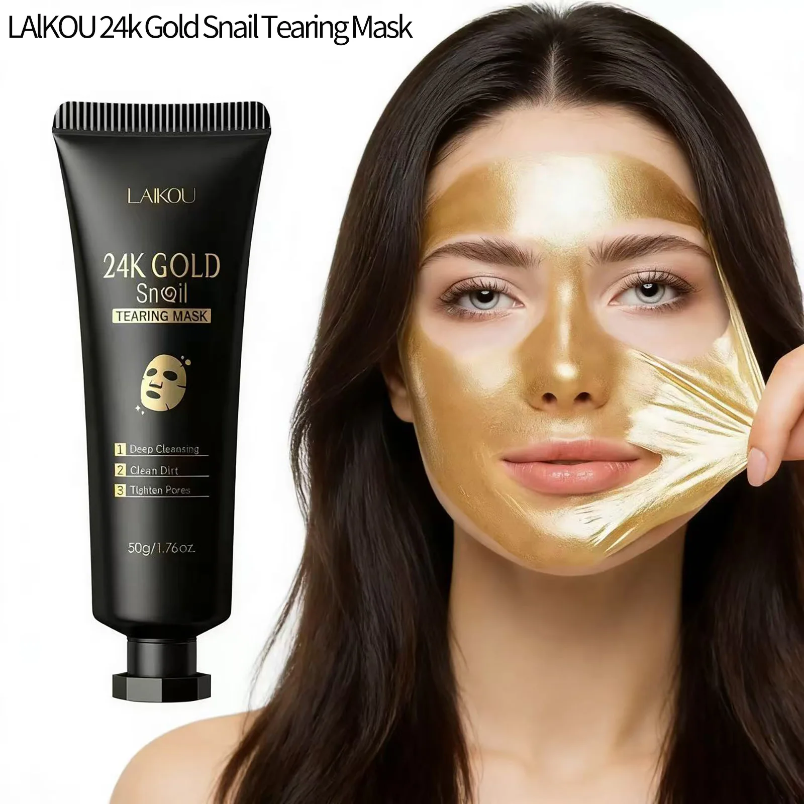 Máscara de Ouro 24K LAIKOU, Máscara de Limpeza Profunda para Minimização de Poros, Controle de Oleosidade e Remoção de Cravos, Máscara Firmadora 50g