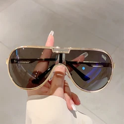 KAMMPT Oversized Monoblock Sunglasses Vintage Double Bridge Pilot Shades Trendy Fashion Outdoor UV400 Protection Dark Glasses