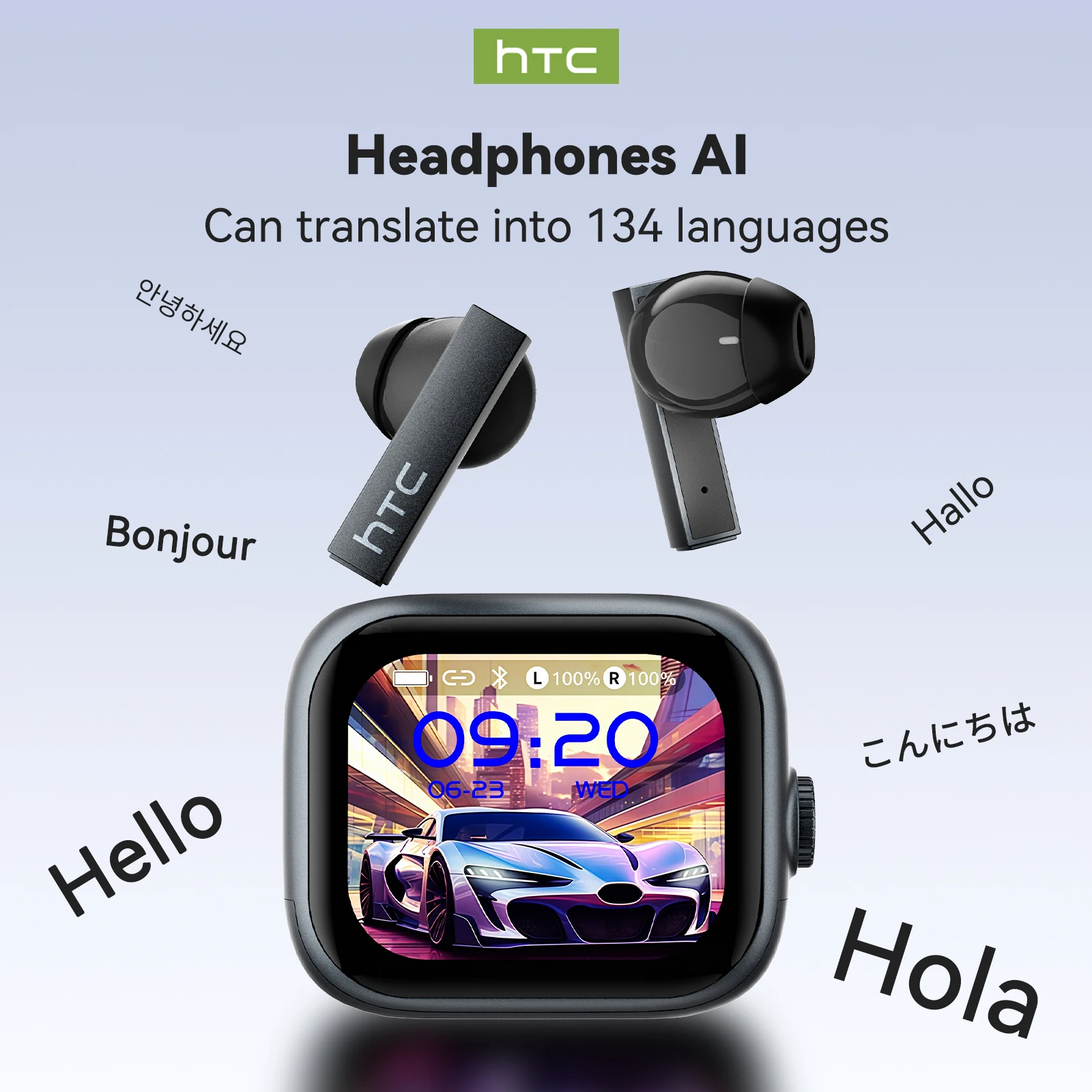 Audífonos inteligentes HTC NE40 TWS con pantalla táctil, modo de juego de baja latencia, sonido estéreo de alta fidelidad, universales para Android e iOS
