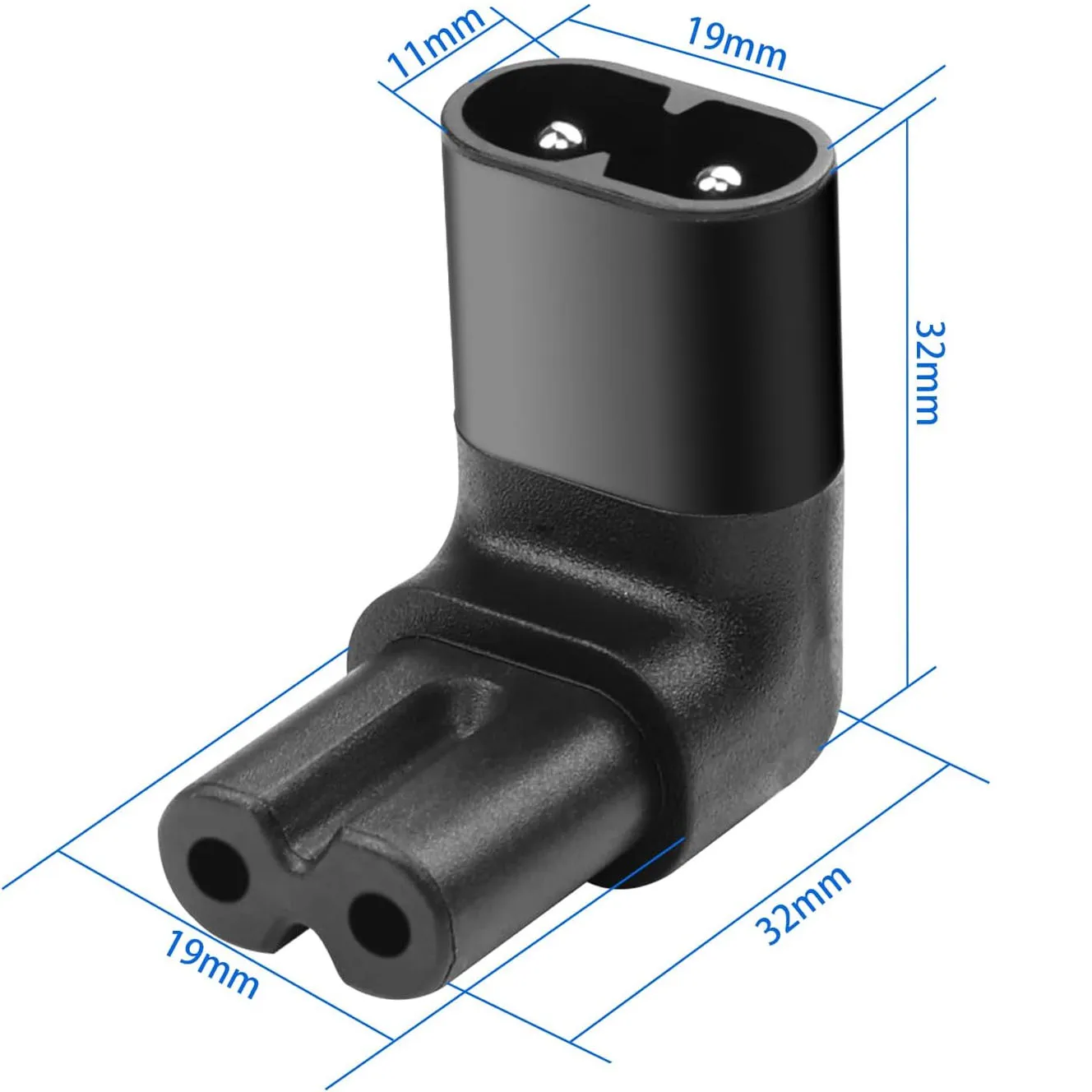 2 قطعة IEC 320 2-Pin C7 أنثى إلى C8 ذكر محول طاقة تيار متردد بزاوية قائمة لأجهزة الكمبيوتر المحمول ووحدة التحكم في الألعاب والتلفزيون والإلكترونيات الصغيرة