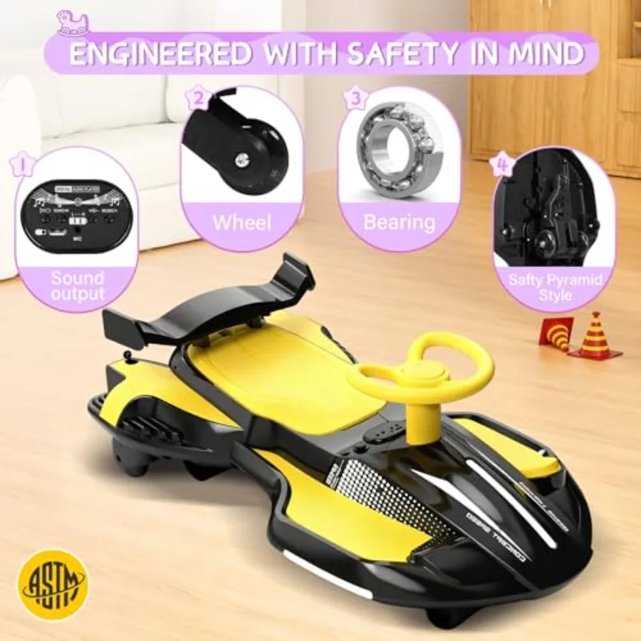 Auto Elettrica Ricaricabile 12V con Pedale per Giocattolo Cavalcabile 2 in 1 Devil Swing con Schienale Anti-Ribaltamento e Luci Lampeggianti