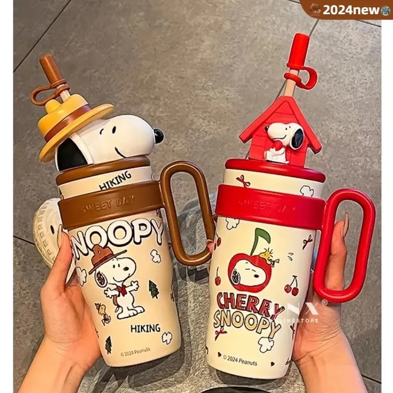 800ml Cute Insulated Water Bottle Snoopy Large Capacity Office Straw Thermos Cup Snoopy Cartoon Periphery A Gift For A Friend