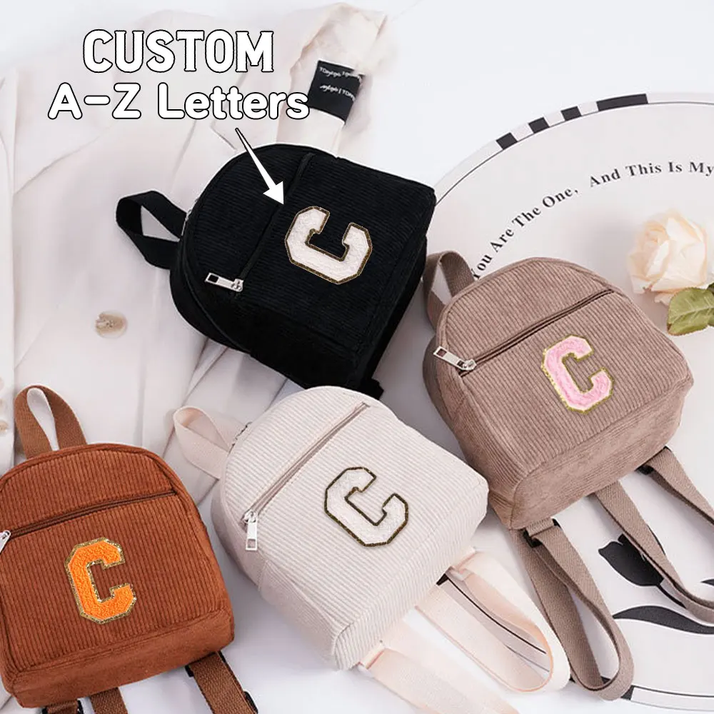 Custom Letter Mini Fashion Corduroy Backpack woman backpack bags Small Simple Leisure Travel Multifunctional kid's backpack